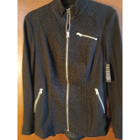 Liverpool Los Angeles Black Rinse Moto F/Zip Casual LS Jacket Quilted Panel SM - Picture 3 of 16